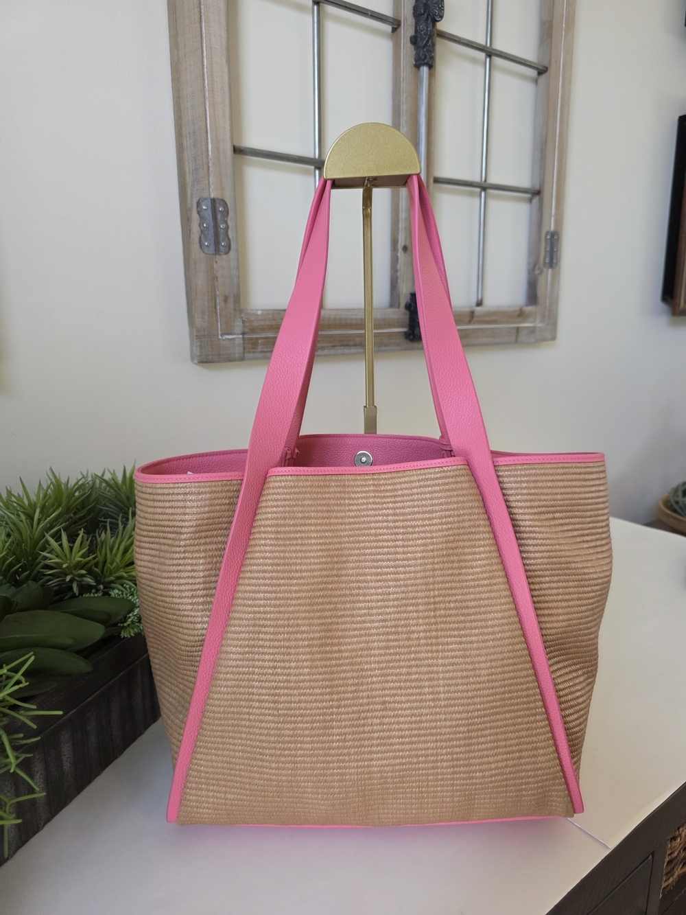 Akris Alex Medium Tote Camel Blossom Raffia & Leather Dust Bag - Rare Color- New - Picture 9 of 14
